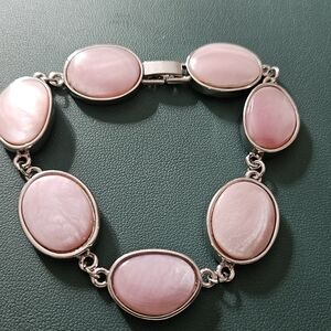 Vintage Pink Opal Oval Clasp Bracelt Bracelet Precious Stone Jewelry